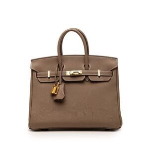Hermes Taurillon Clemence Birkin 25 Handbag Etoupe Brown